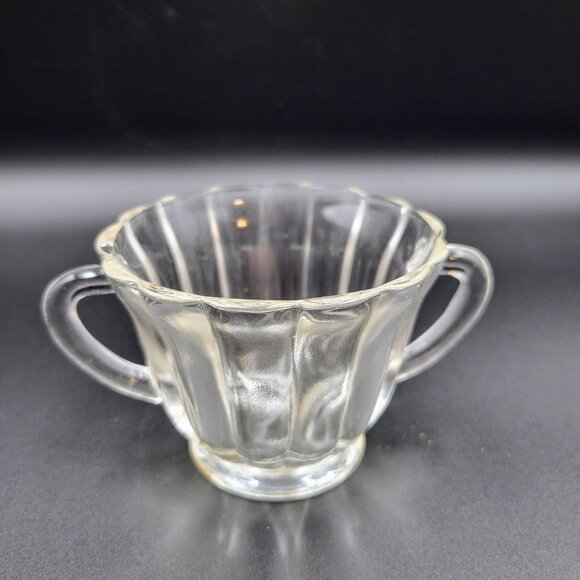 Vintage Cream And Sugar Set With Extra Sugar Bowl Clear Glass Serving Kitchen Re - Picture 6 of 11